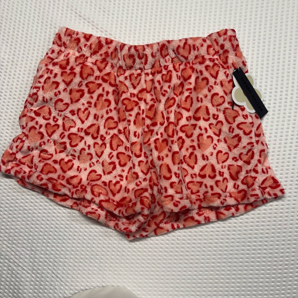 Better Unsaid Pink & Red Heart Print Pajama Shorts Women’s Juniors Medium New